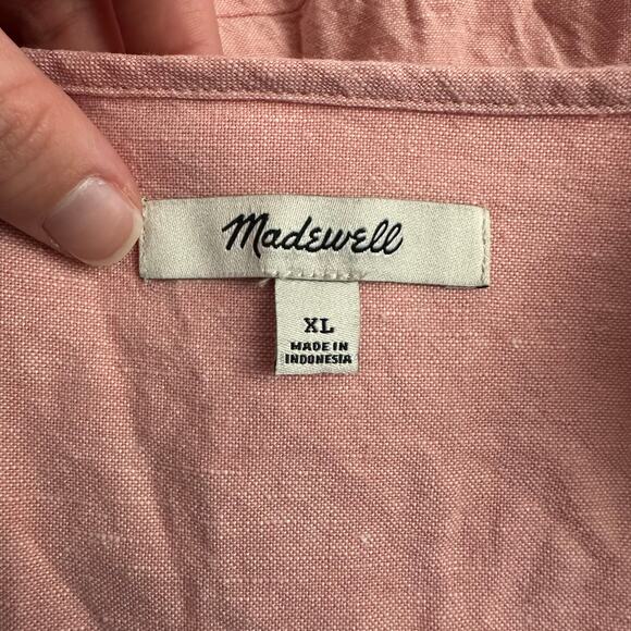 Madewell Linen Blend Button Front Jumpsuit Pink Short Sleeve Pockets Women’s XL - Picture 2 of 12
